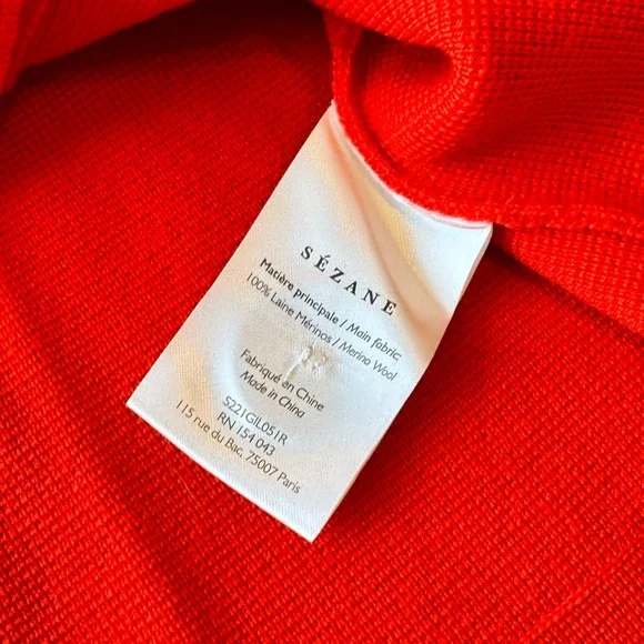 NWOT Sezane Betty Merino Wool Cardigan in Coral Red, Medium - Picture 6 of 7